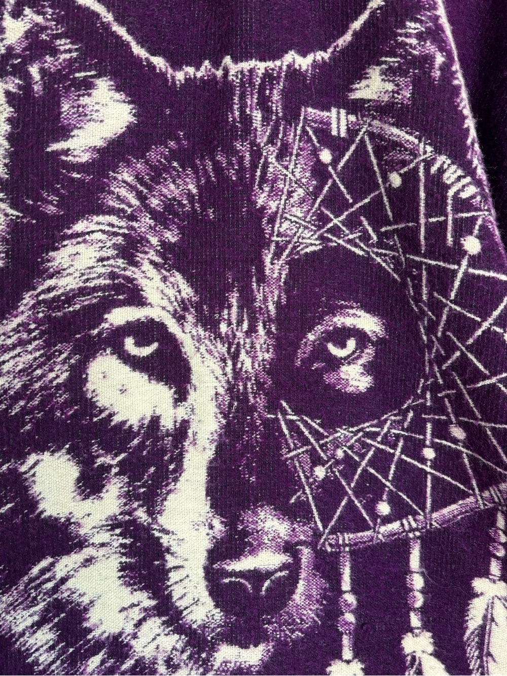 Purple Wolf Dreamcatcher Hooded Poncho Sweater - Picture 4 of 12